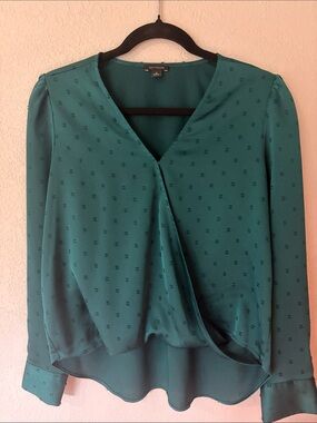 Ann Taylor Teal Green Surplice Long-Sleeve Blouse
